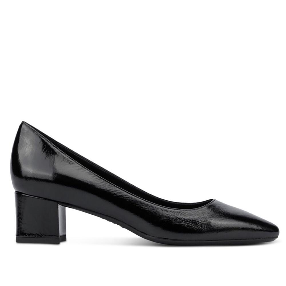 Aquatalia Pasha Black Patent Crinkle Leather Block Heel Pumps Women’s Size 8.5